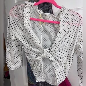 Girl Krazy Cropped Polka Dot Front Tie Cropped Top